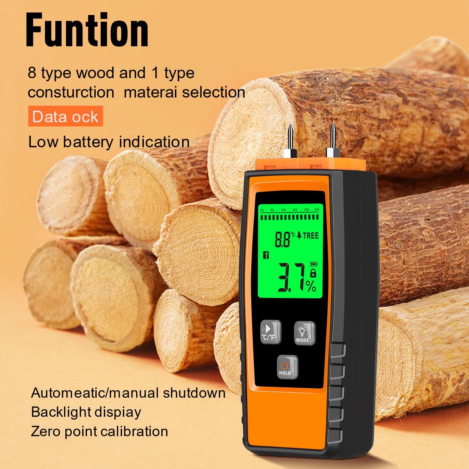 Wood Moisture Meter, Wood Moisture Meter for Lumber Walls Logs, Firewood Moisture Detector Caravans Lumber Concrete Floors, Moisture Detector for Drywall