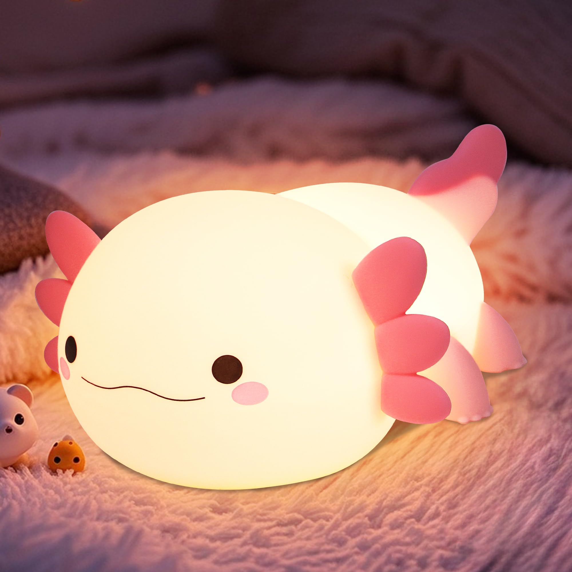 CooPark Axolotl Nachtlicht, Salamander Axolotl Lampe aus weichem Silikon mit dimmbarem Timer wiederaufladbar perfektes Geburtstags, zum Stillen im Nachttischdekor für Kinder und Mädchen