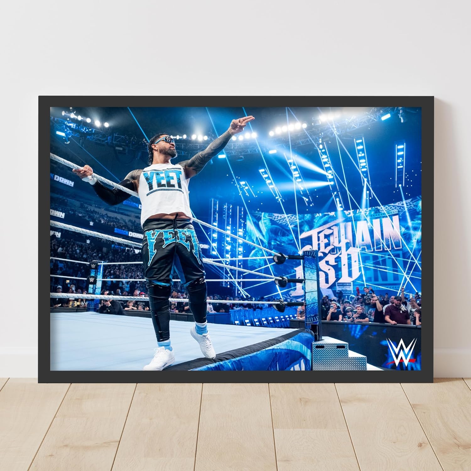 Themed Black Wwe Print - Jey Uso On Ring Side Poster Wrestling Wall Art (29.7Cm X 42Cm - A3)