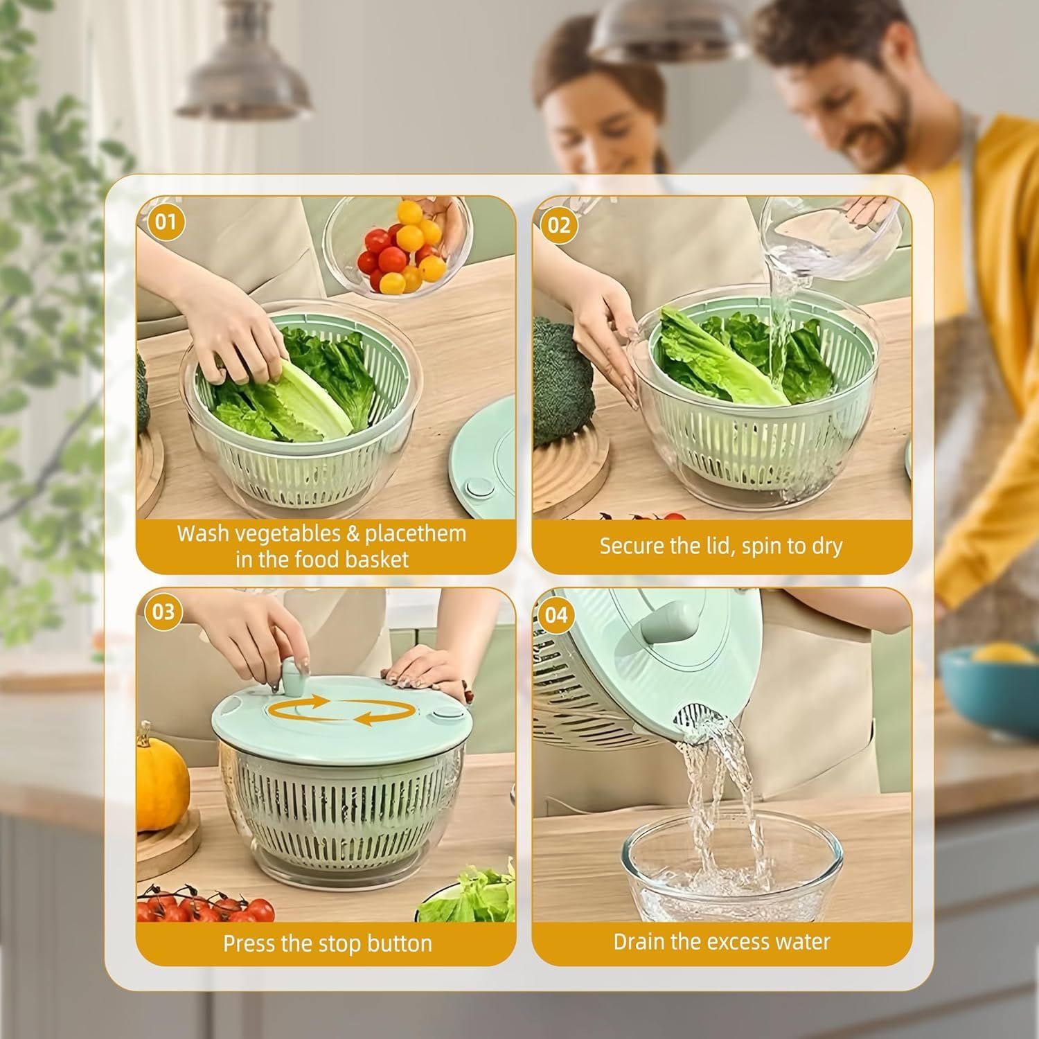 Large Capacity Multi-function Salad Spinner, 6-in-1 Salad Spinner & Vegetable Chopper, Clear Vegetables Fruits Washing Bowl with 5 Blades Slicer, One-Hand Pump Lettuce Spinner for Kitchen (1PC-C)
