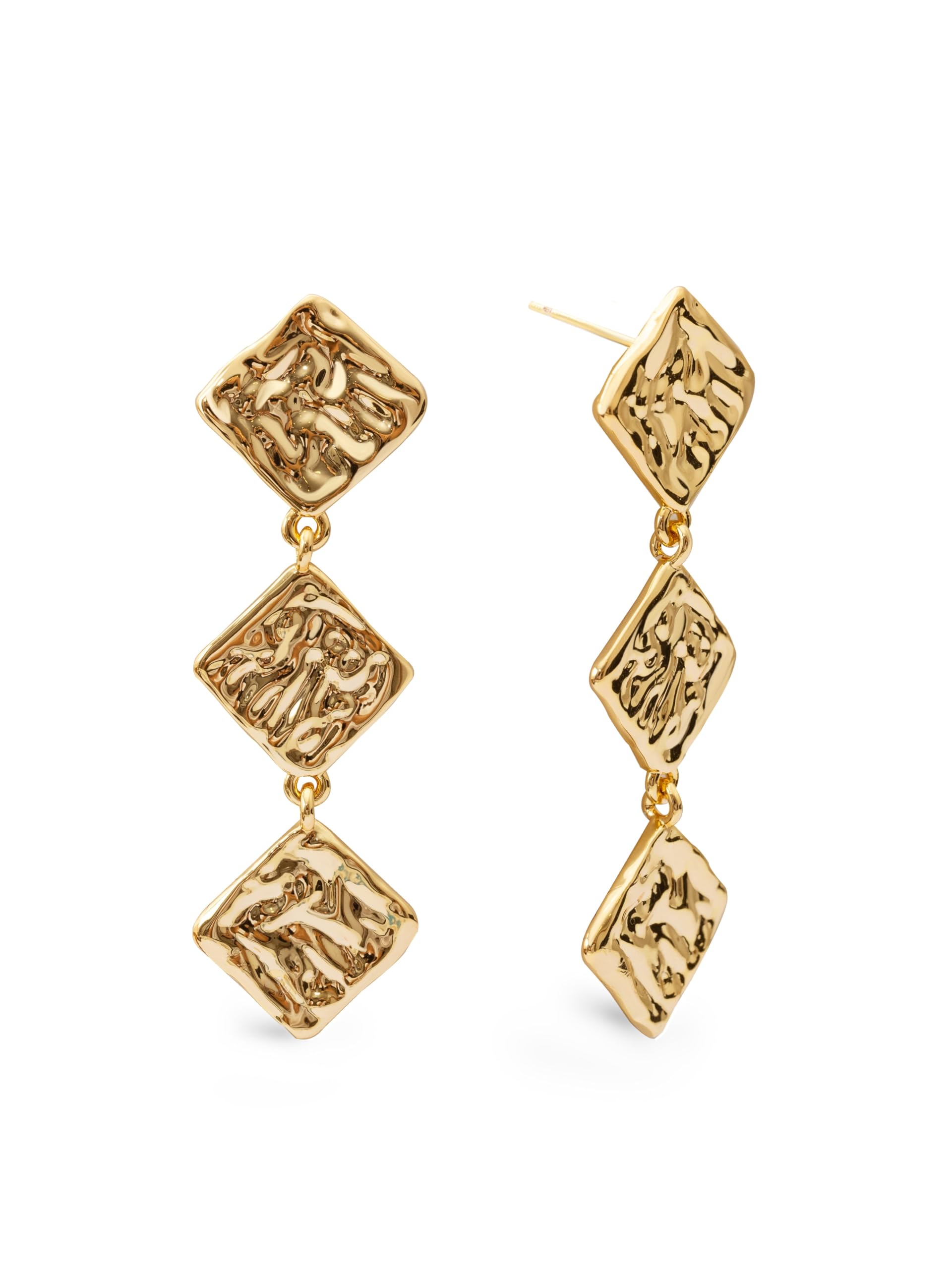SINGULARU Pendientes Rhomb - Pendientes Largos de Latón con Baño en Oro 18Kt - Cierre de Tuerca a Presión - Joyas Para Mujer