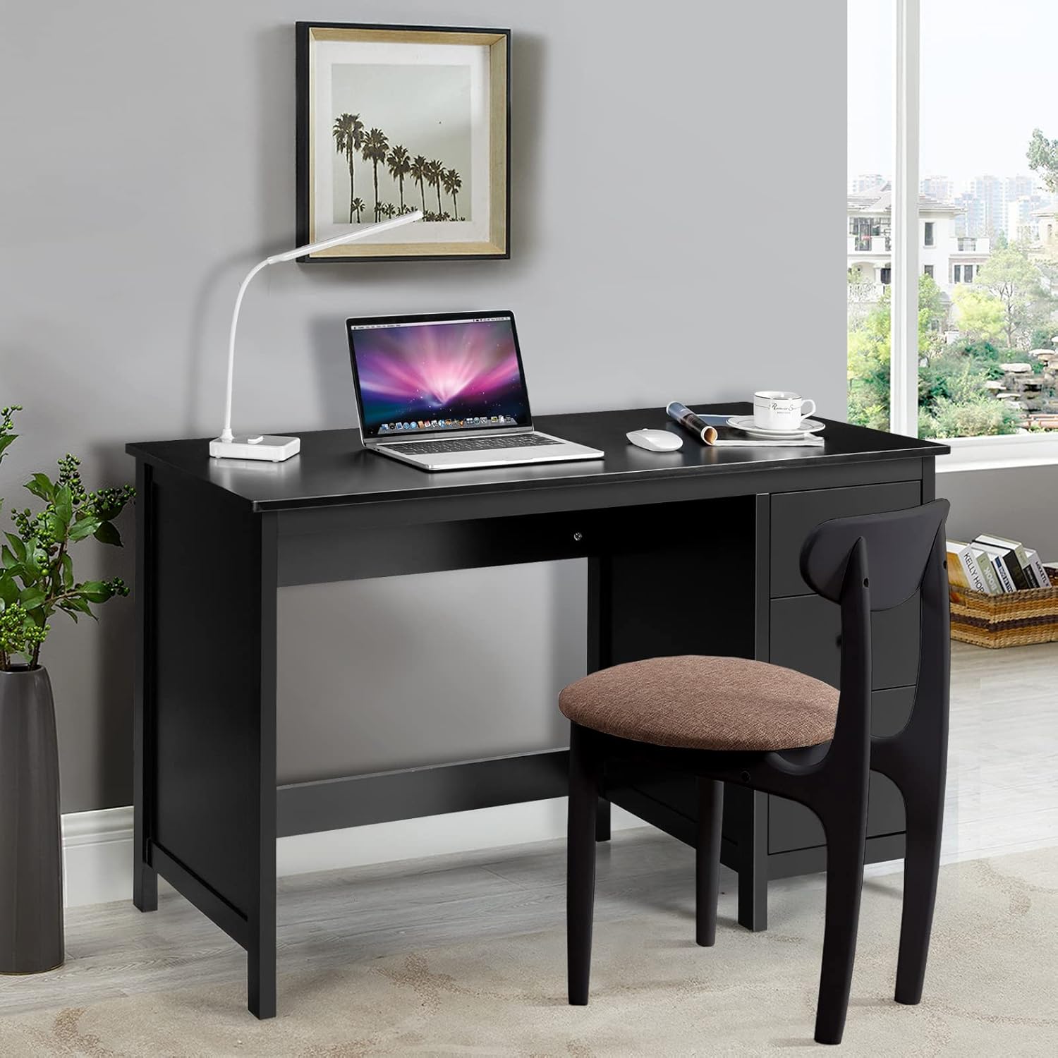 Computer Desk, 48 Inch Home Office Desks with Drawers, Modern Makeup Vanity Table, Teens Writing Gaming Desk, Black Desk with Drawers for Bedroom, Study, Office (Black)