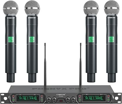 Phenyx Pro 4-Channel Wireless Microphone System PTU-5000-4H Bundled with 6 Ft Snake Cord