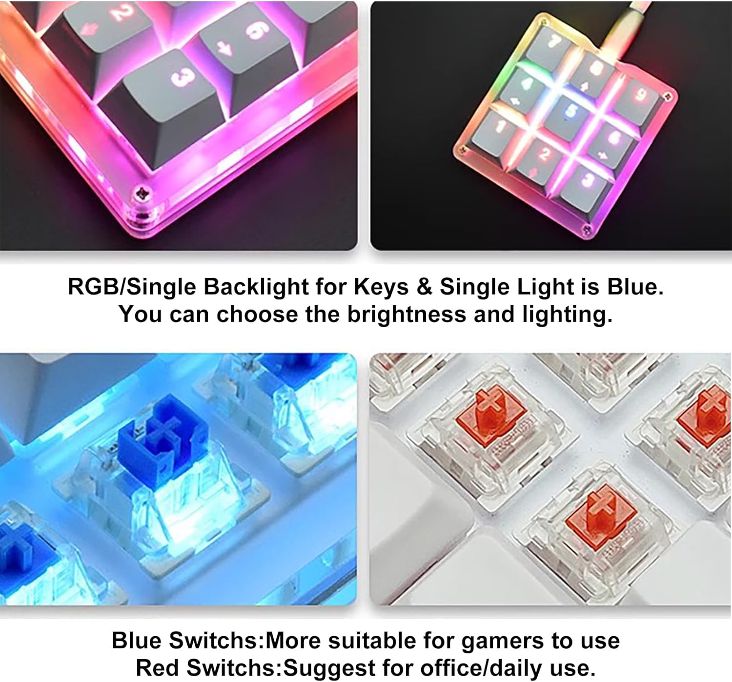 Mechanical Numpad One Handed Gaming 24 Macro Programmable Setting Keypad Round keycap 9 Keys Fully Programmable Keys RGB Backlit Gaming Keyboard Electric Game Numpad for Windows/Mac Blue Switch