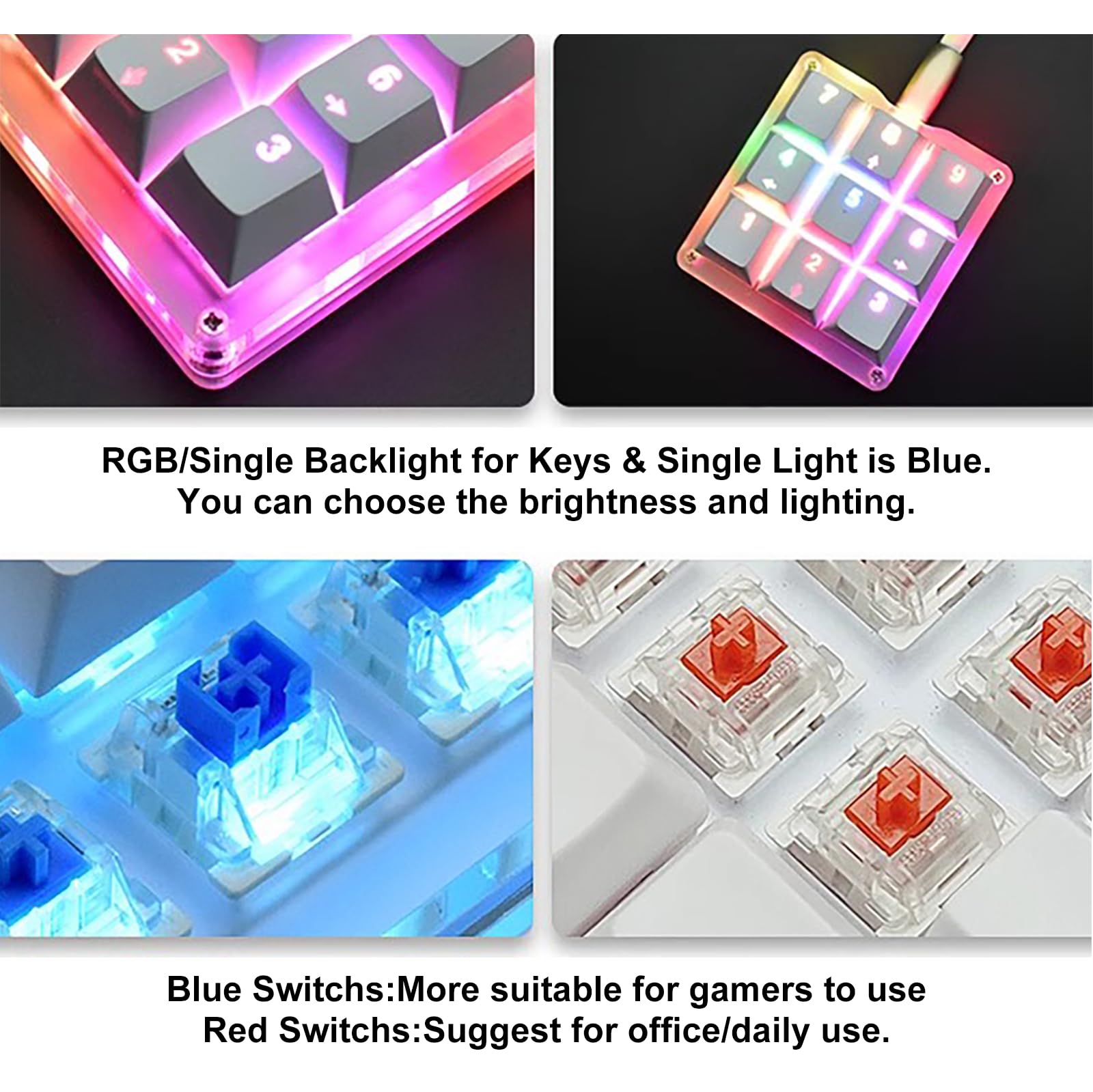Pavé numérique mécanique à une main 24 réglages macro programmables Clavier rond 9 touches entièrement programmables Clavier de jeu rétroéclairé RVB pour Windows/Mac Interrupteur bleu
