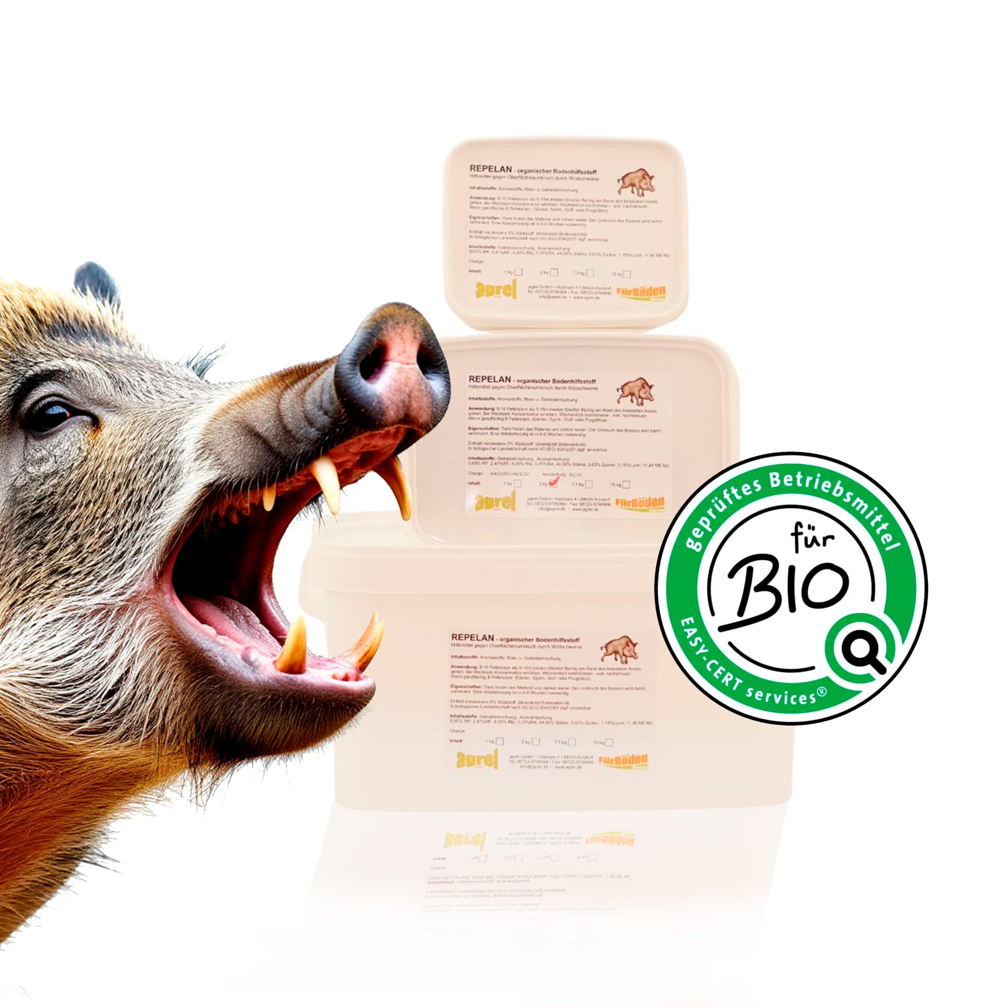 Repelan Wildschwein Abwehr Pellets 7,5 kg | Wildschweinschreck ohne Strom | Wildschutzmittel für Garten, Feldrand & Landwirtschaft