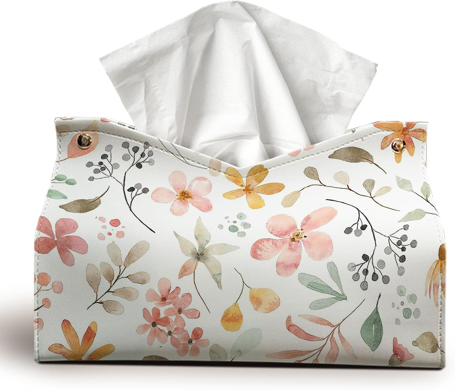 Cute Wildflowers Floral Rectangle Tissue Box Cover,Cute Decorative PU Leather Decorative Tissue Box Holder for Home Office Bathroom,Waterproof Floral Tissue Box Cover for Women 9.8x5.9x7In