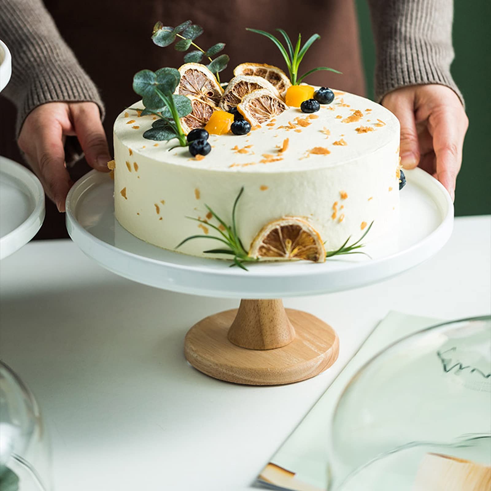 caihuashopping Podstawka na ciasto, taca ze szklaną pokrywką, prosta podstawka na ciasto, wielofunkcyjna patera na deser, wesele, impreza, do hoteli, restauracji, stojak na tort (rozmiar: średni)