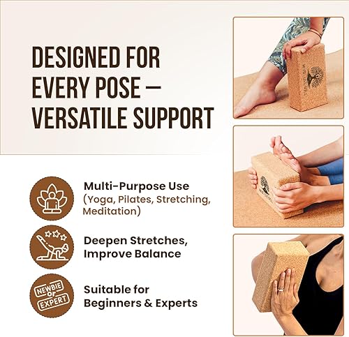 Miniatura 4 de MHW - LIVE WELL Cork Yoga Block  Natural Anti-Slip Yoga Block for Stability & Deepening Poses - 9x6x3 Inches, Single