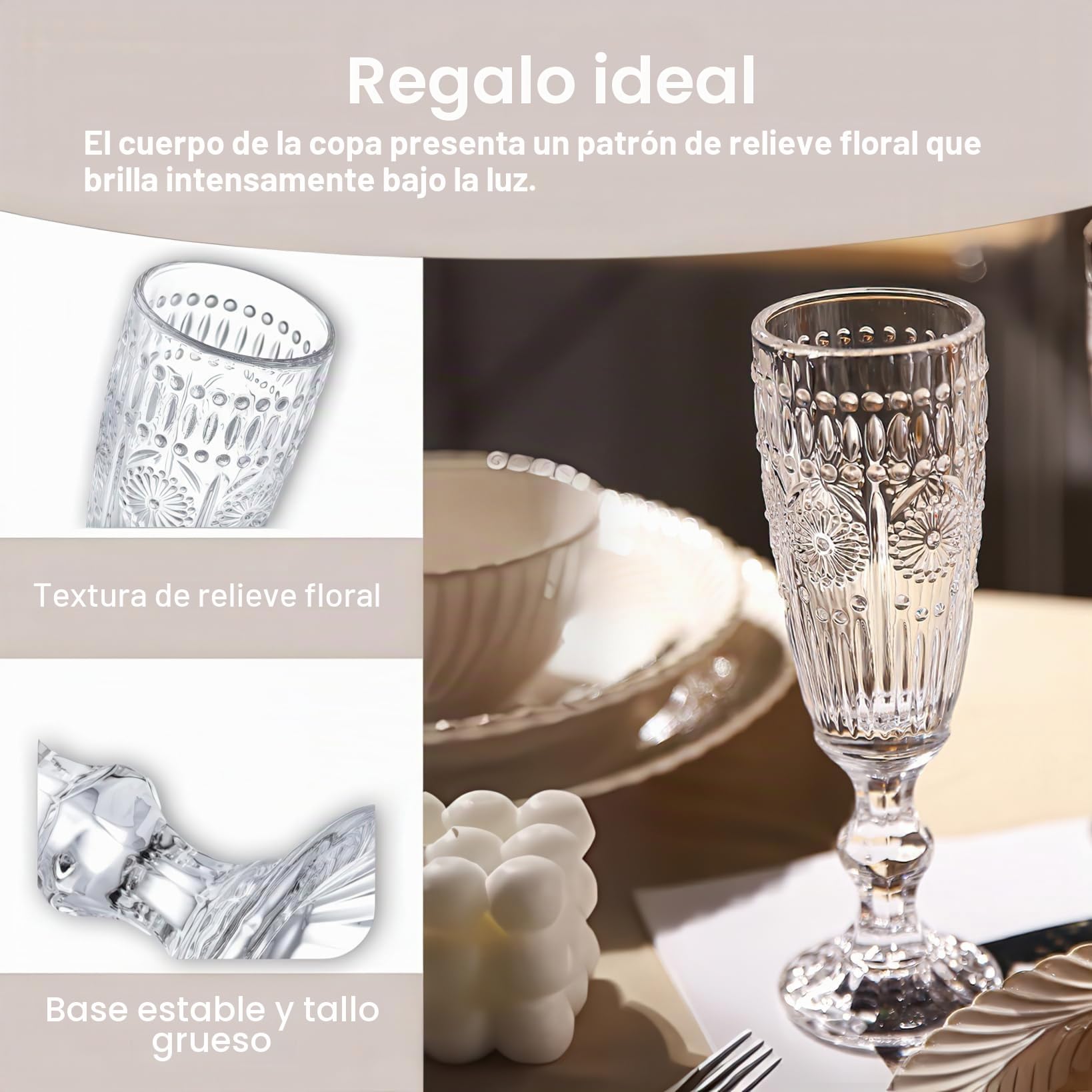 Kingrol Paquete de 6 copas de champán de vidrio de 5 onzas, copas de vino espumoso vintage para champán, cava, prosecco