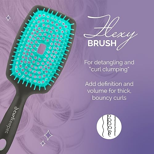 Miniatura 2 de Curl Keeper Flexy - Cepillo de pelo turquesa, cepillo desenredante con cerdas flexibles para uso en la ducha, peinar rizos y eliminar nudos,