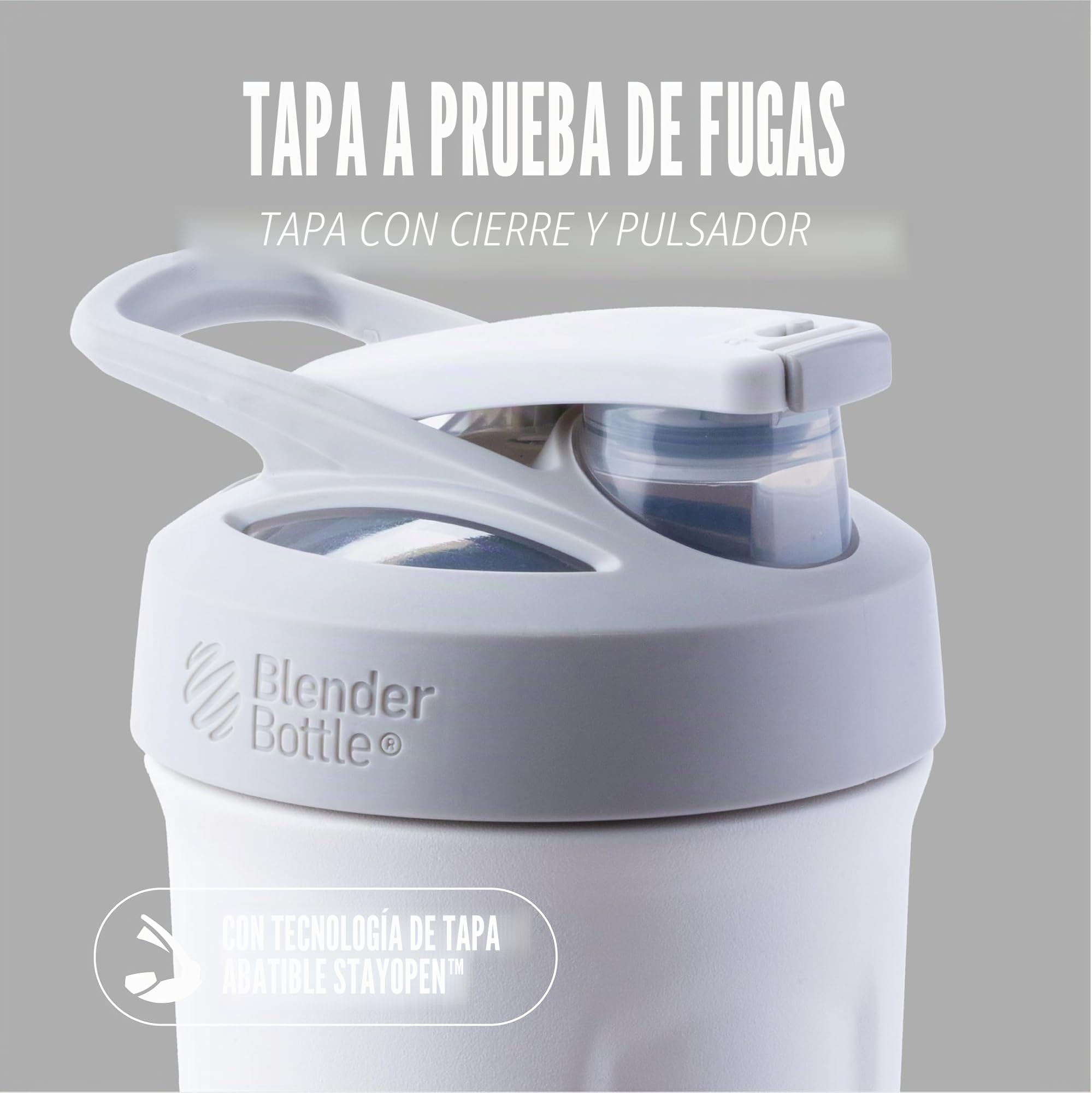 BlenderBottle Strada - Botella de acero inoxidable, botella térmica con BlenderBall, coctelera de proteínas y agitador de fitness, libre de BPA, doble pared, aislado al vacío, blanco, 375 g