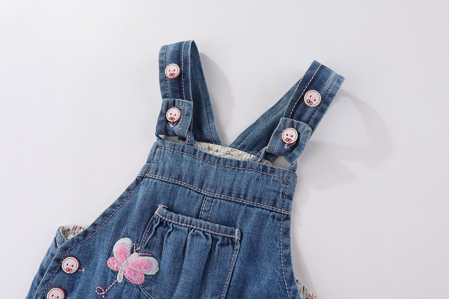 Peacolate 3Months-3Years Baby Girls Denim Overalls Embroidery Butterfly Bib Pants Jeans Jumpsuit - Image 3