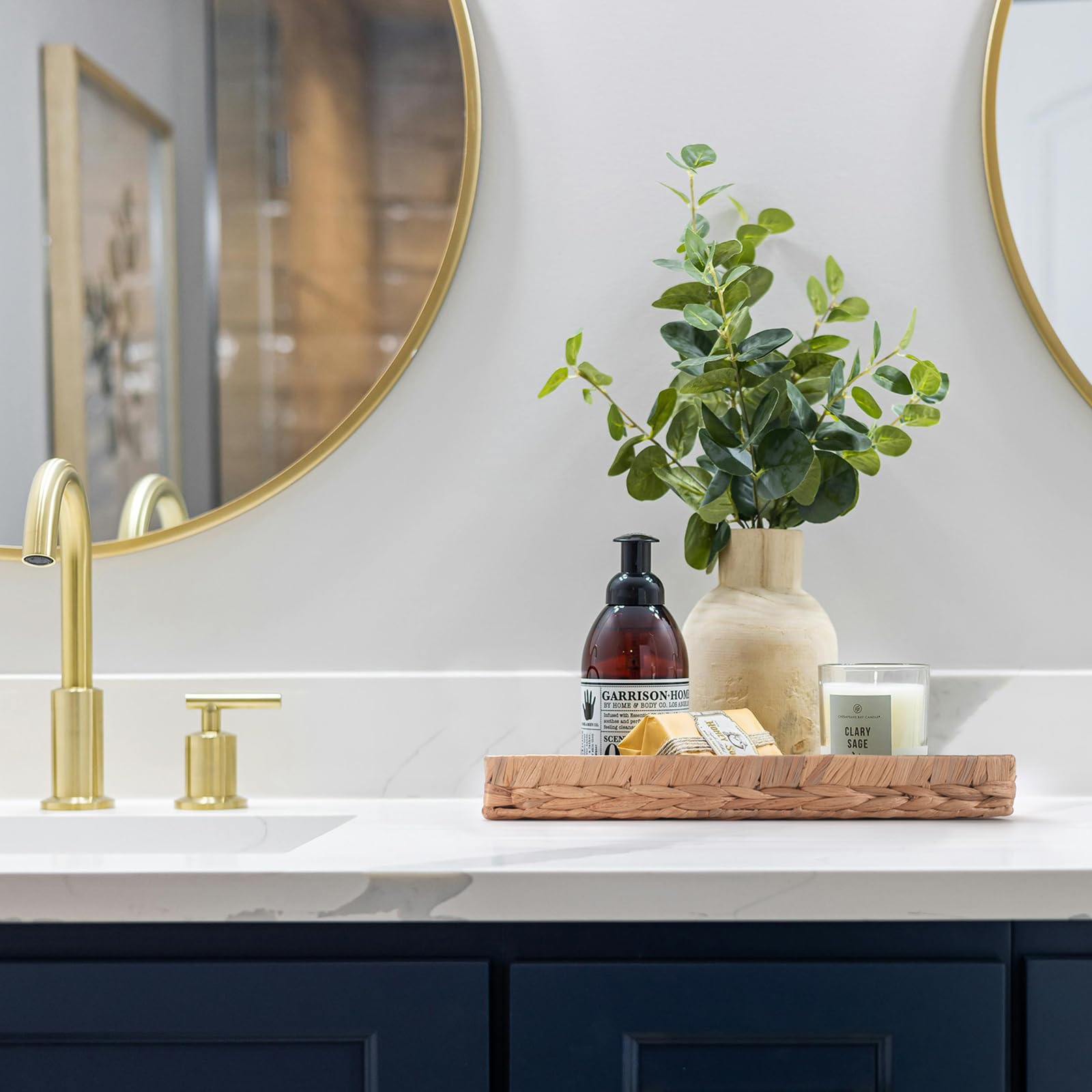 Vassoio Bagno Portaoggetti Rettangolare per Organizzare Giacinto d'acqua Cesto Vimini del Toilette Lungo Stretto Porta Asciugamani Ospiti (Naturale 41,5 x 15,5 x 5cm)