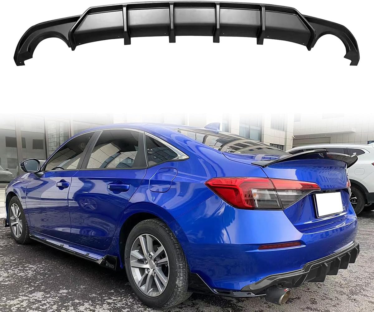 Custom Fit Rear Diffuser Compatible with 2022-2026 Honda Civic 4-Door Sedan, FE Competion Style PP Rear Bumper Lip Splitter Spoiler Matte Black