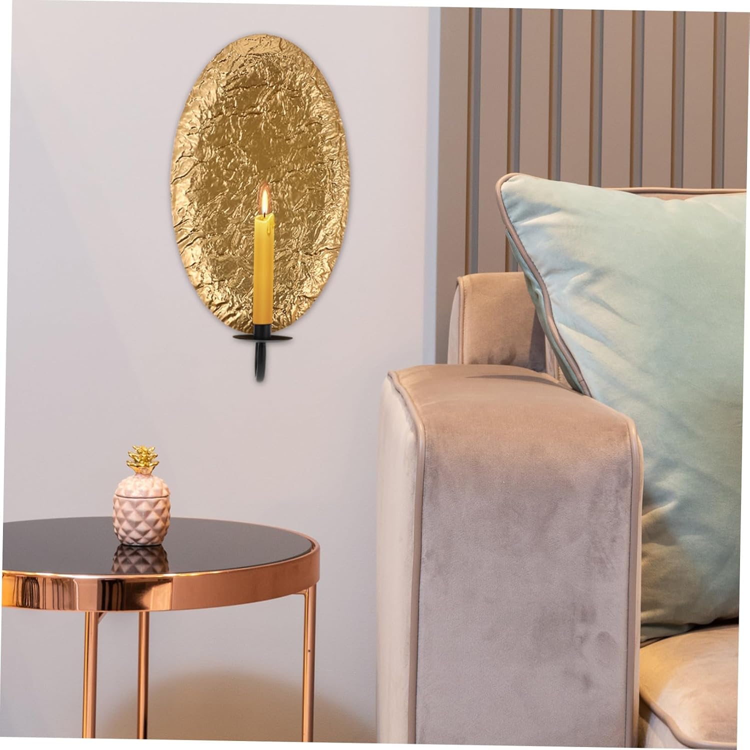 Gold Iron Wall Mounted Candle Holder for Living Bathroom Dining Metal Sconce for Pillar Candles Decorative Romantic Ambiance Enhancer for Hallway and Home Decor