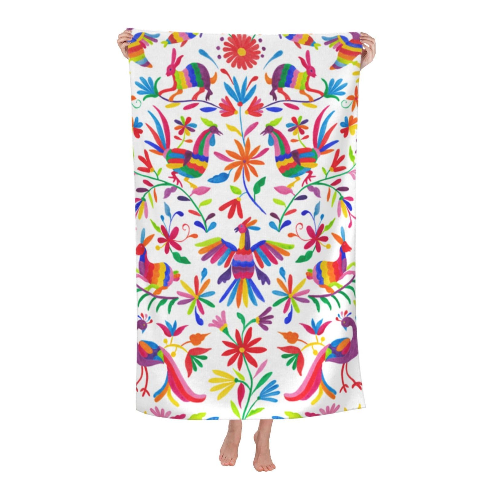 Amazon｜メキシコ 刺繍花 柄 バスタオル マイクロファイバー 高速吸水 