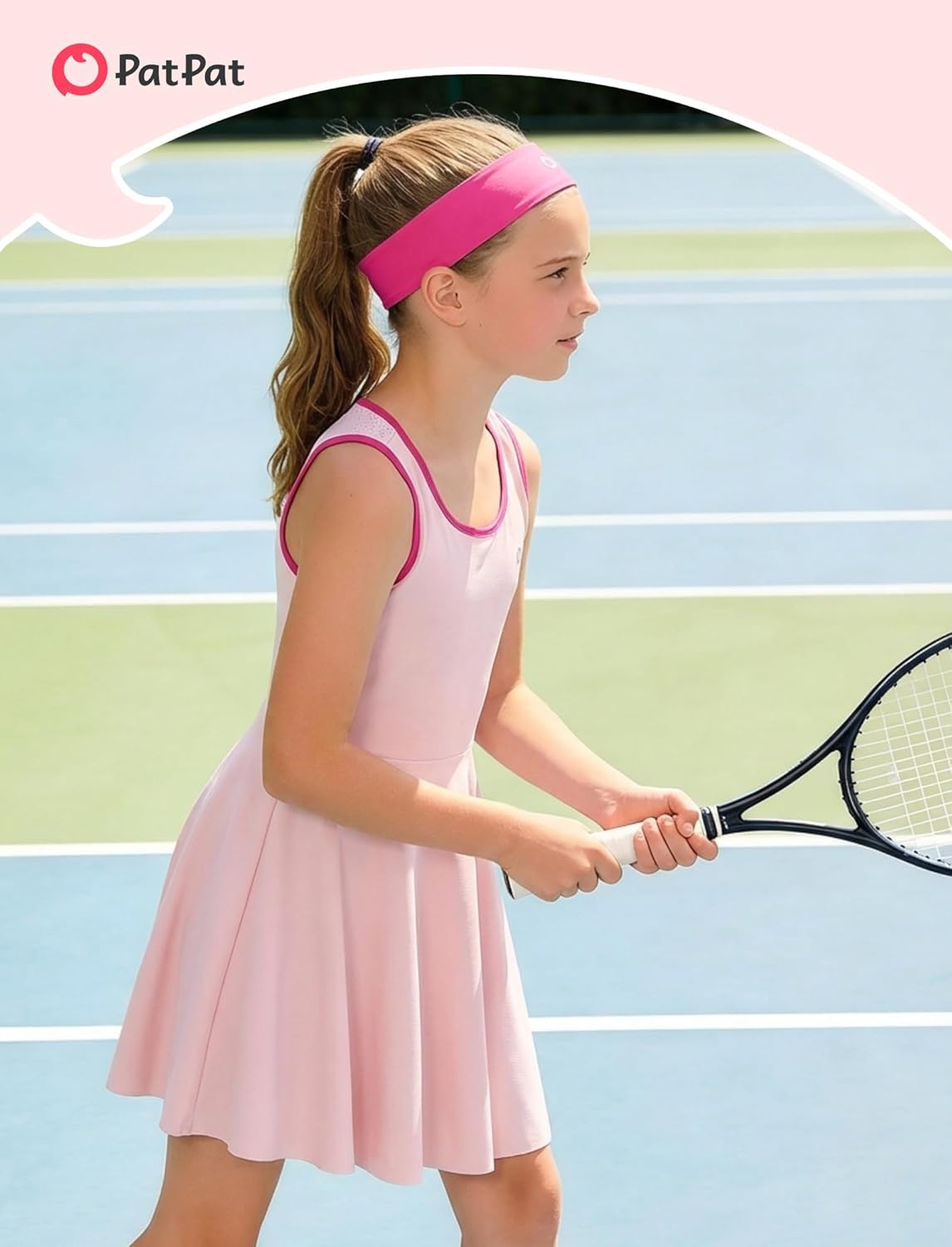 PATPAT Girls Tennis Dress Set, Athletic Dress with Headband & Bamboo Viscose Shorts with Pocket, Outfit for Golf Dance School