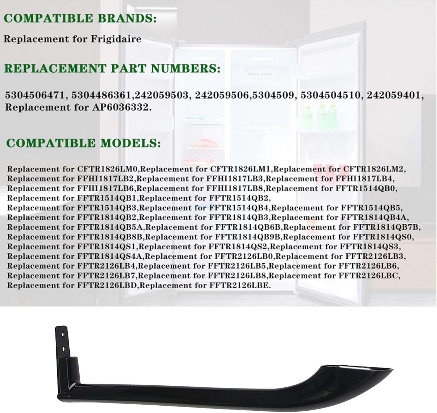 Walmine Black Plastic 5304506471 Refrigerator Door Handle Replacement for Frigidaire, Replace AP6036332 5304486361 Pack of 2