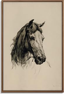 artprints1stop Framed Canvas Print Wall Art - Head of a Horse, Etching, Circa 1880 by British Painter Heywood Hardy - 16x24 inches