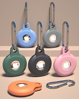2+4 Pack Airtag Holder Keychain, Silicone Air Tag Holder for Apple Airtag GPS Tracker, Soft Full-Body Shockproof Apple Tag Case Key Chains for Car Keys, Luggage, Bags, Dog Cat Collar (6 Pack)