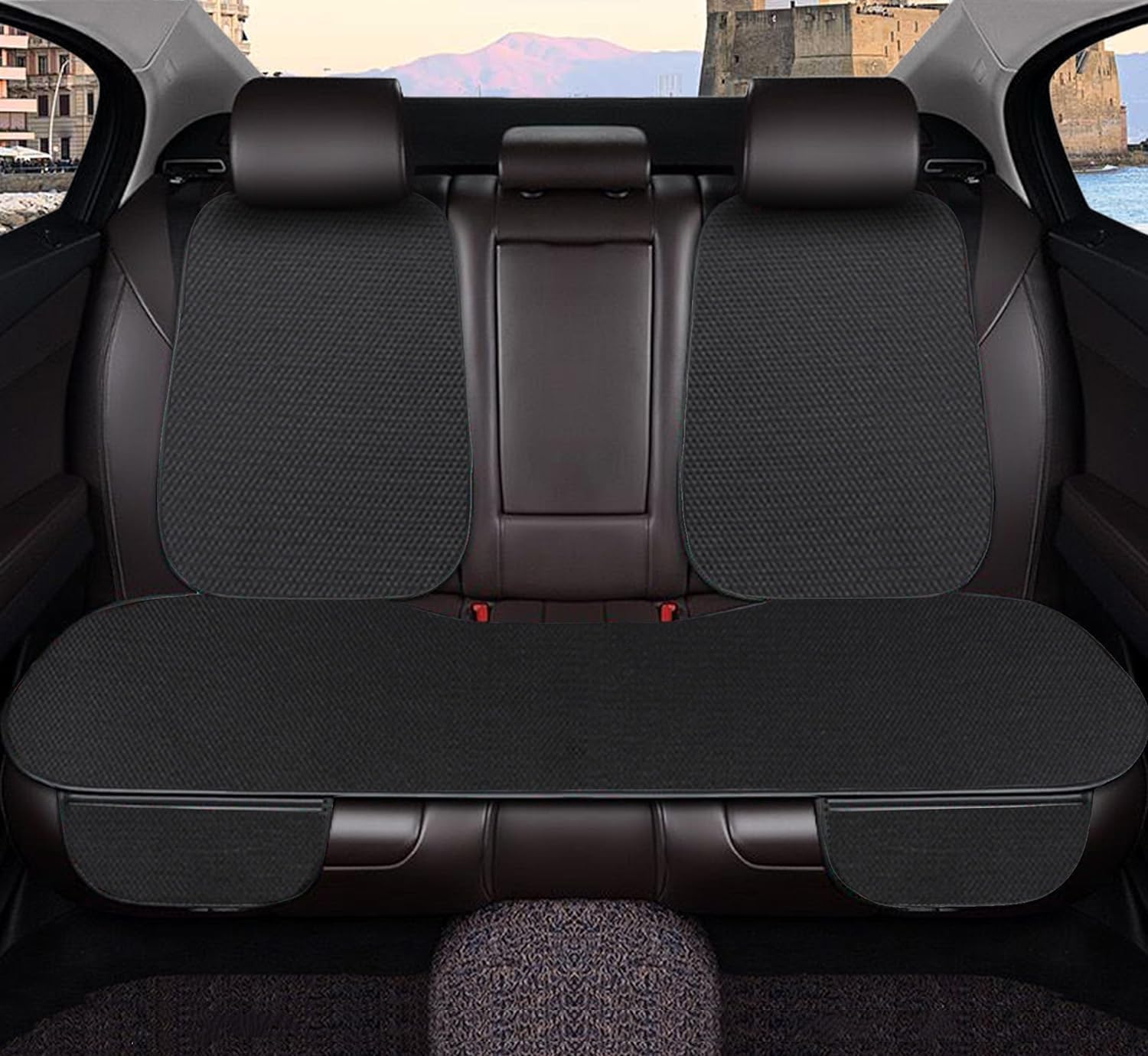 Susy Shop Coprisedile + Coprischienale Universale Auto, Protezione Sedili, Protector Comfort Cuscino Per Interni (Nero 7 Pezzi (Seduta+Schienale))