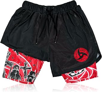 CROWN Anime Shorts - Breathable Stretch Compression Gym Mesh Short with Pockets and Towel Holder XL-BlackIc2