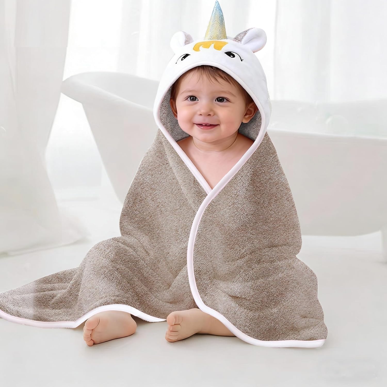 Toddler Towels,Ultra Soft Thick Plush Baby Towels,Baby Bath Essentials | Cute Animal Hooded Bath Towels, Absorbent & Warm