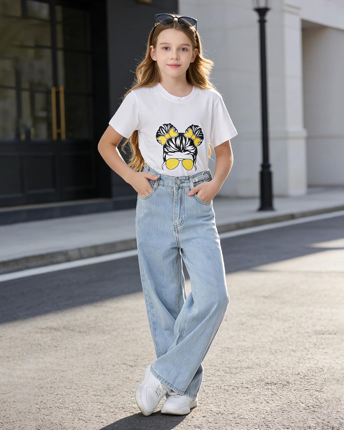 SANGTREE Girls Baggy Jeans Wide Leg Jeans Elastic Waist Casual Denim Pants Kids Clothes,6-14 Years - Image 4