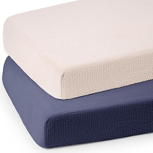 lulumoon Sábanas de muselina para cuna de bebé, sábanas ajustables de algodón neutro para niños y niñas, paquete de 2