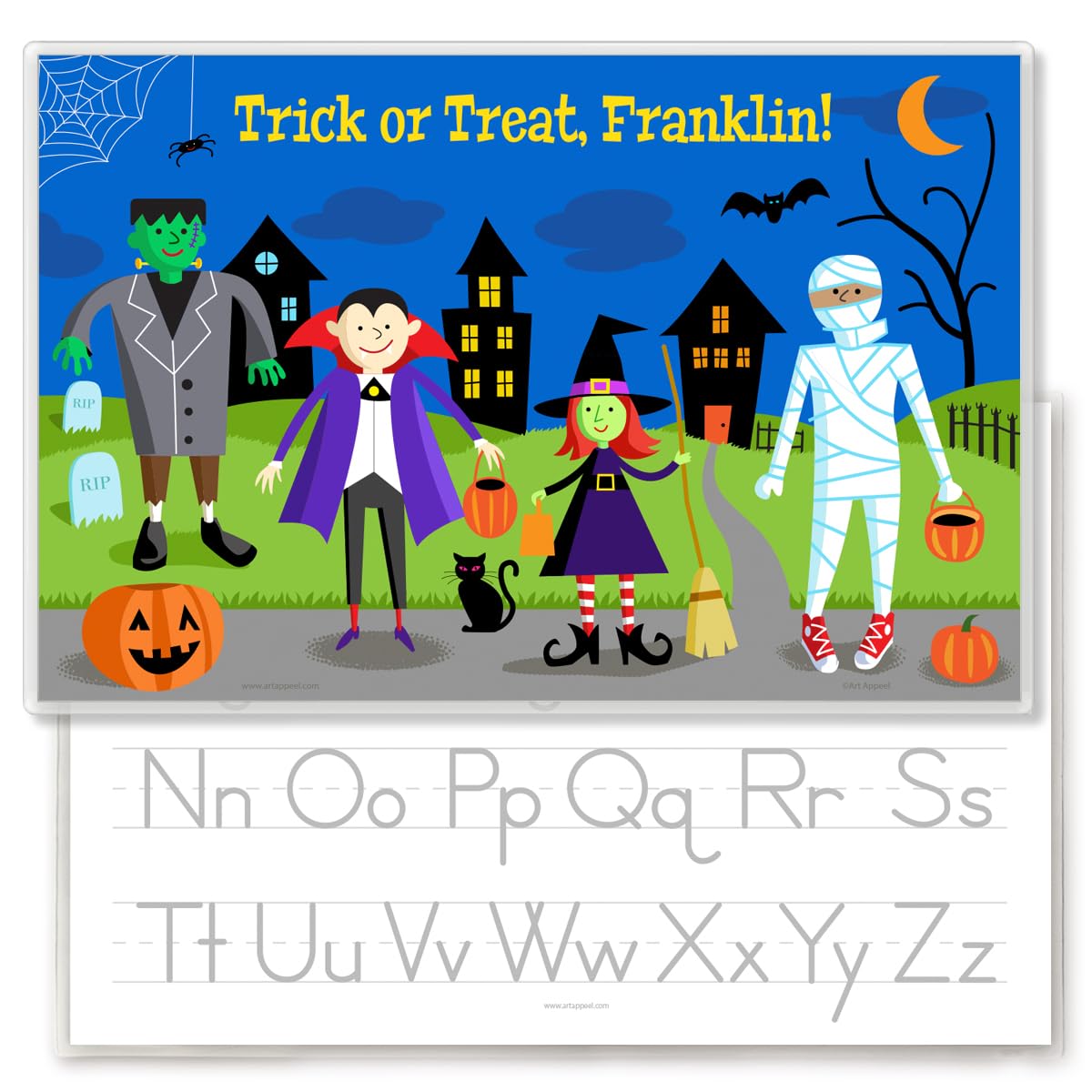 Trick or Treat Halloween Personalized Placemat for Kids, 18 Inches x 12 Inches, Laminated, by Art Appeel