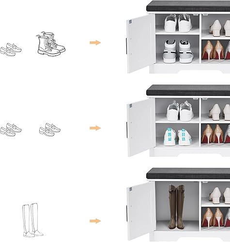 Miniatura 106 de Banco de almacenamiento de 2 niveles, banco de zapatos de 39.4 pulgadas de ancho con cojín de asiento acolchado, banco de entrada con 2 puertas de