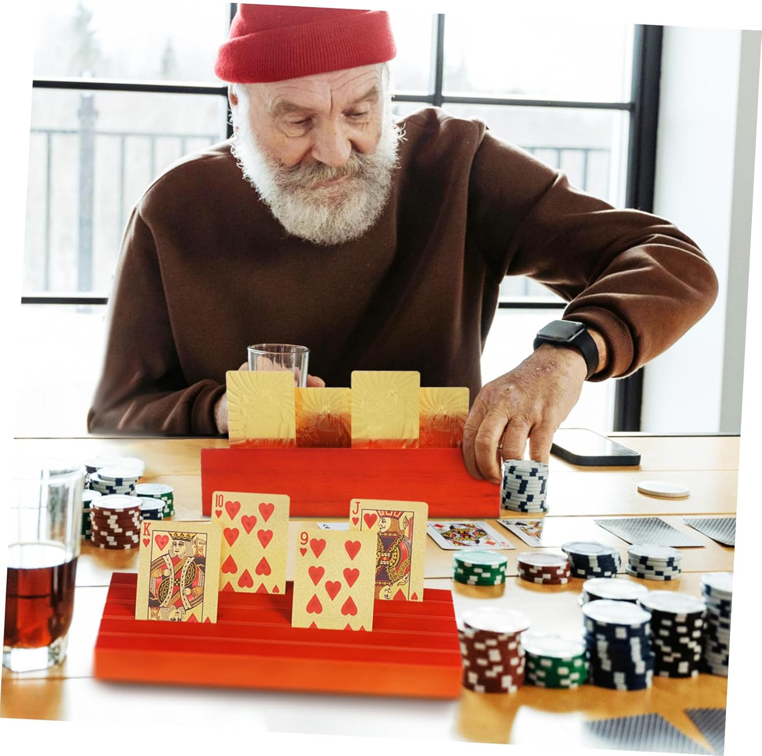 2pcs Wooden Playing Card Holders Base Card Stand for Games Versatile Display for Business and Photos Elegant Design for Ages