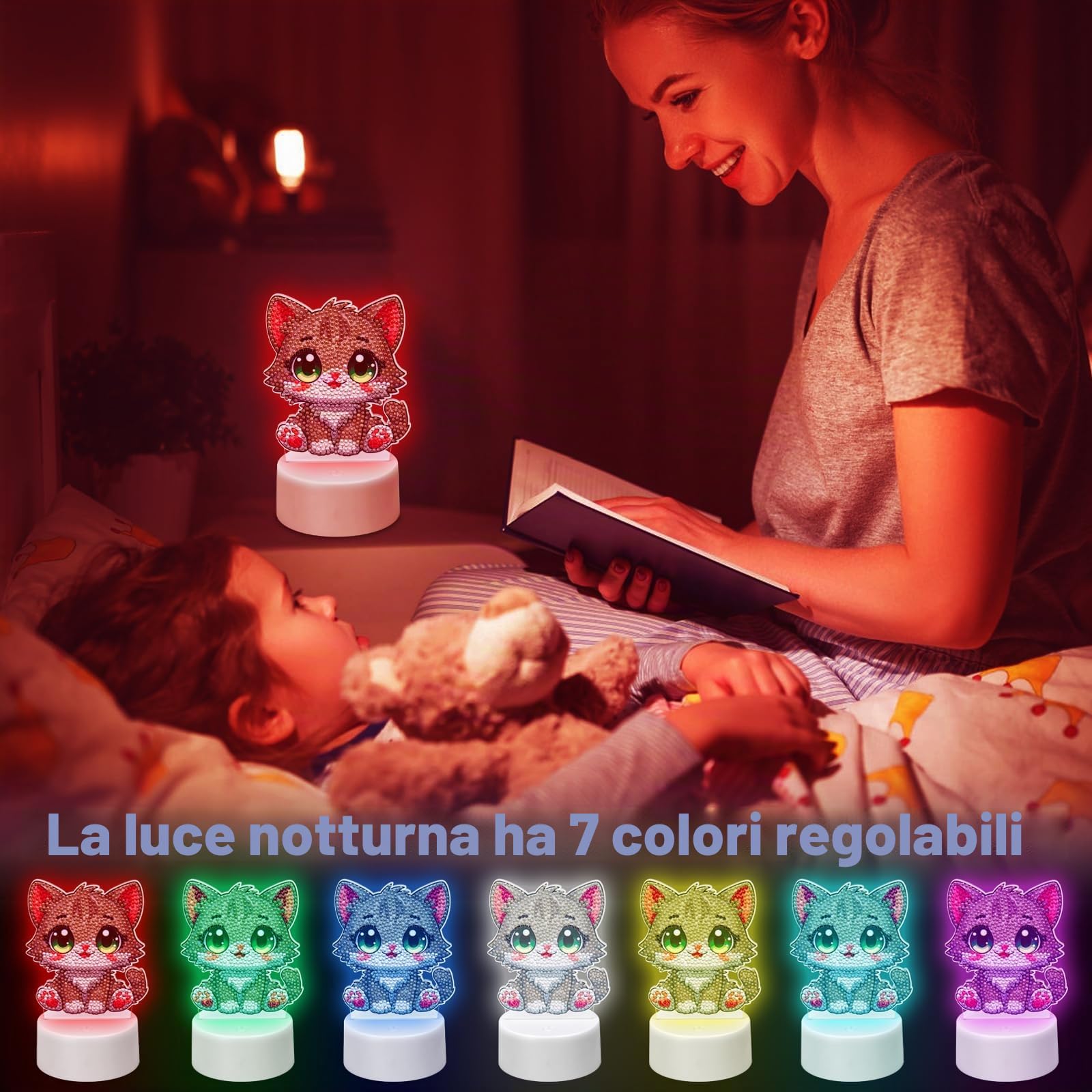 Diamond Painting Luce Notturna Regali Per Ragazze 5 6 7 8 9 10 Anni 3D Creative Diamond Painting Lampada Gatto Grigio, Regalo di Natale per Bambini dai 6 ai 12 anni