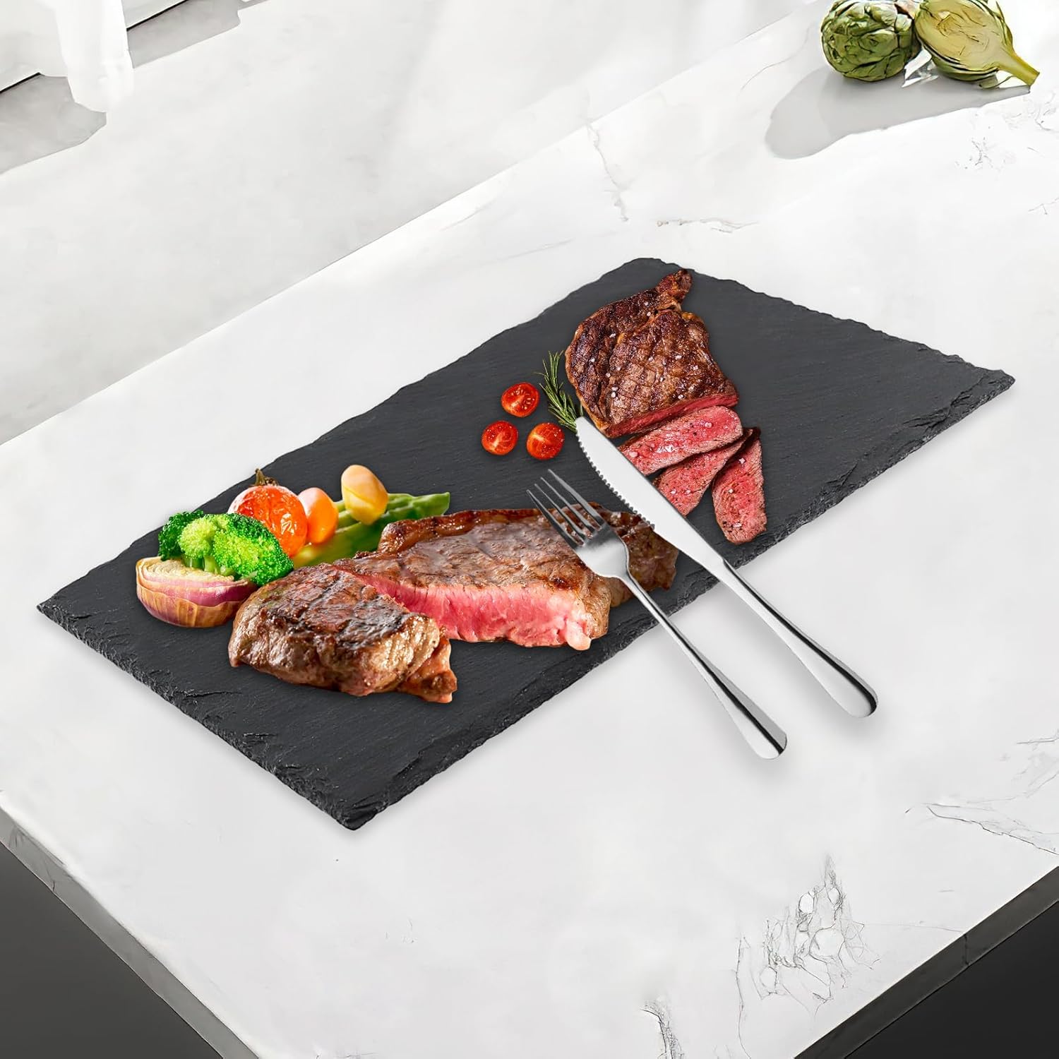 ZOENHOU 8 Pack 12x8 Inch Slate Cheese Board,Natural Rectangle Slate Cheese Plates, Black Slate Serving Plates For Cheese,Meat,Appetizers