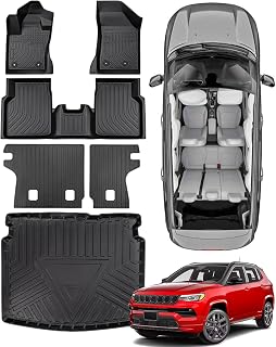 Papimats All-Weather Floor Mats for Jeep Compass 2017-2025: Custom Fit Full Set with Trunk Liner & Backrest Mat