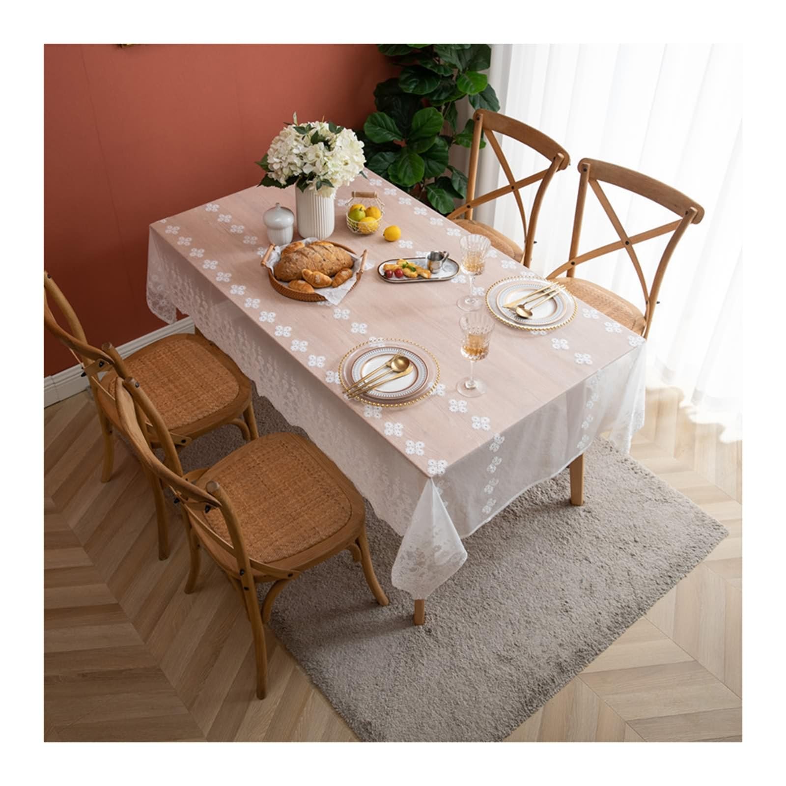 Nappe de table pour salle à manger et pique-nique chic en blanc