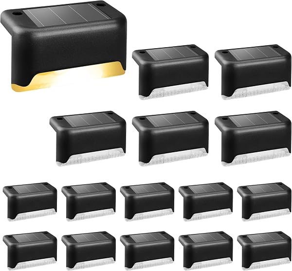 Solpex Solar Deck Lights, 16 Pack Solar Lights Outdoor Garden, Waterproof for Outdoor Stairs, Step, Fence, Yard, Patio, Pathway(Black Warm White) - 1