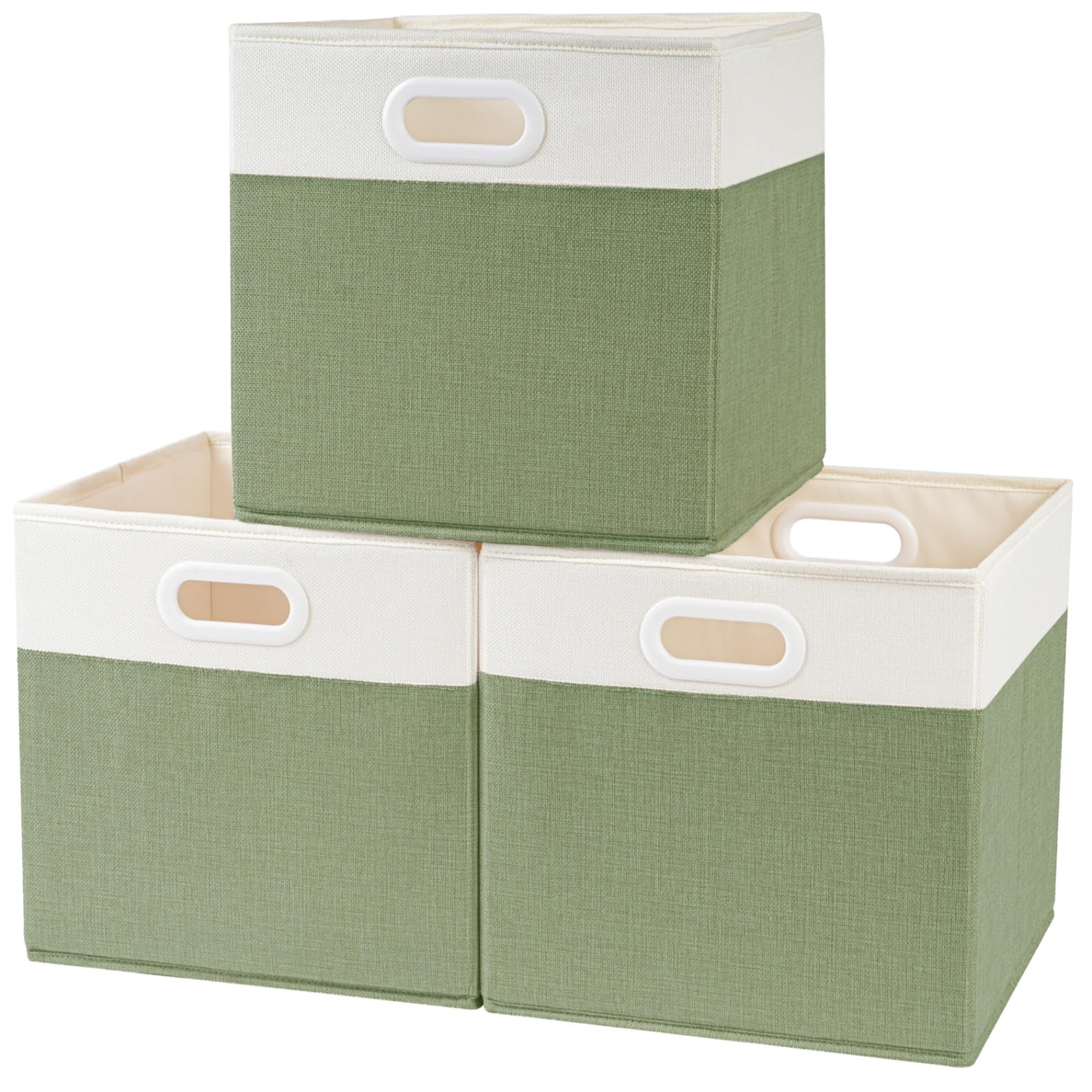 SOCOHOME Fabric Cube Storage Boxes,33x38x33cm Foldable Storage Baskets for Shelf Nursery Closet(Green/White, Set of 3) โ image 1