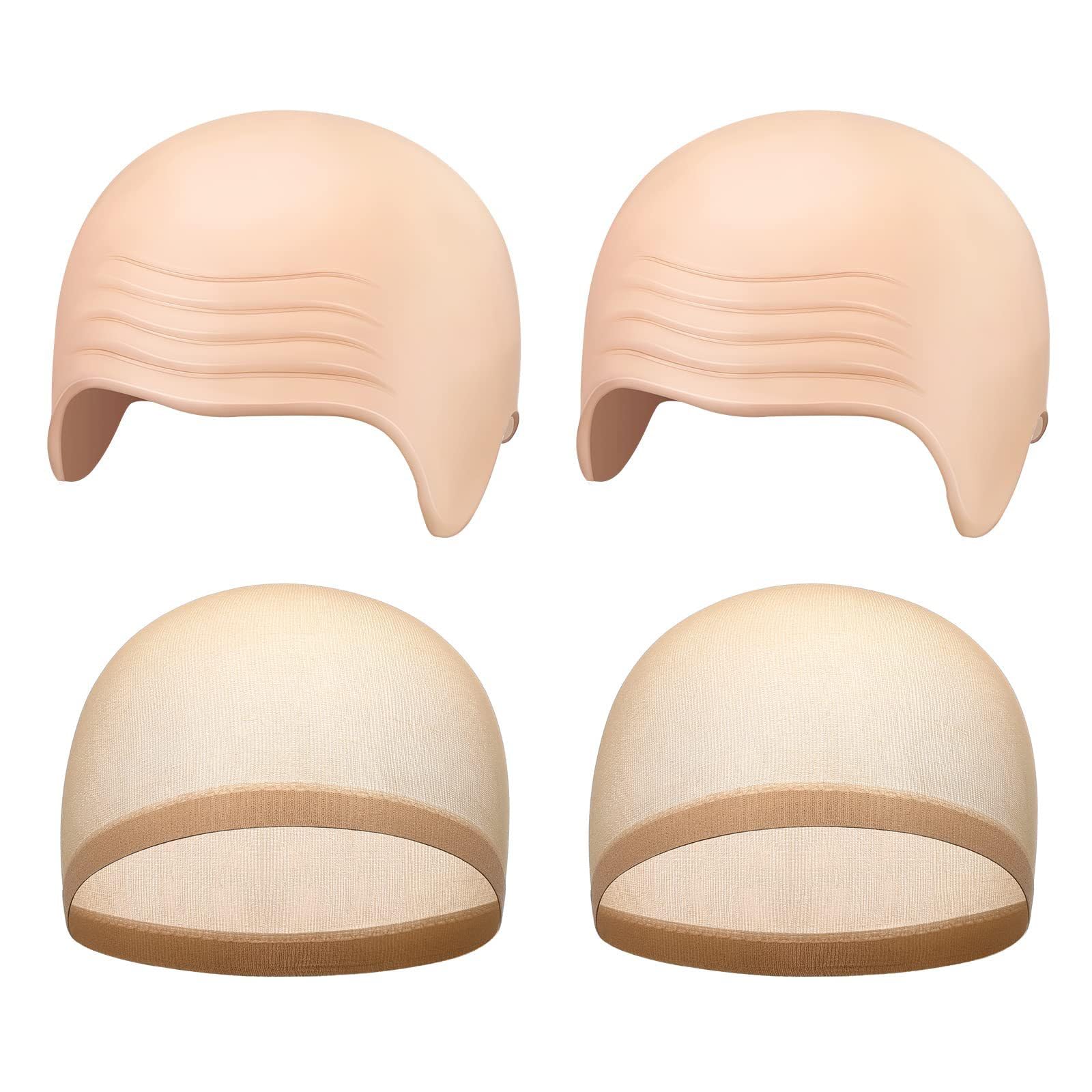 2Pcs Latex Bald Cap for Adults, Thick Skin Head Skull Wig, Fancy Dress Cosplay Hat Costume Accessory for Halloween Kids Adults