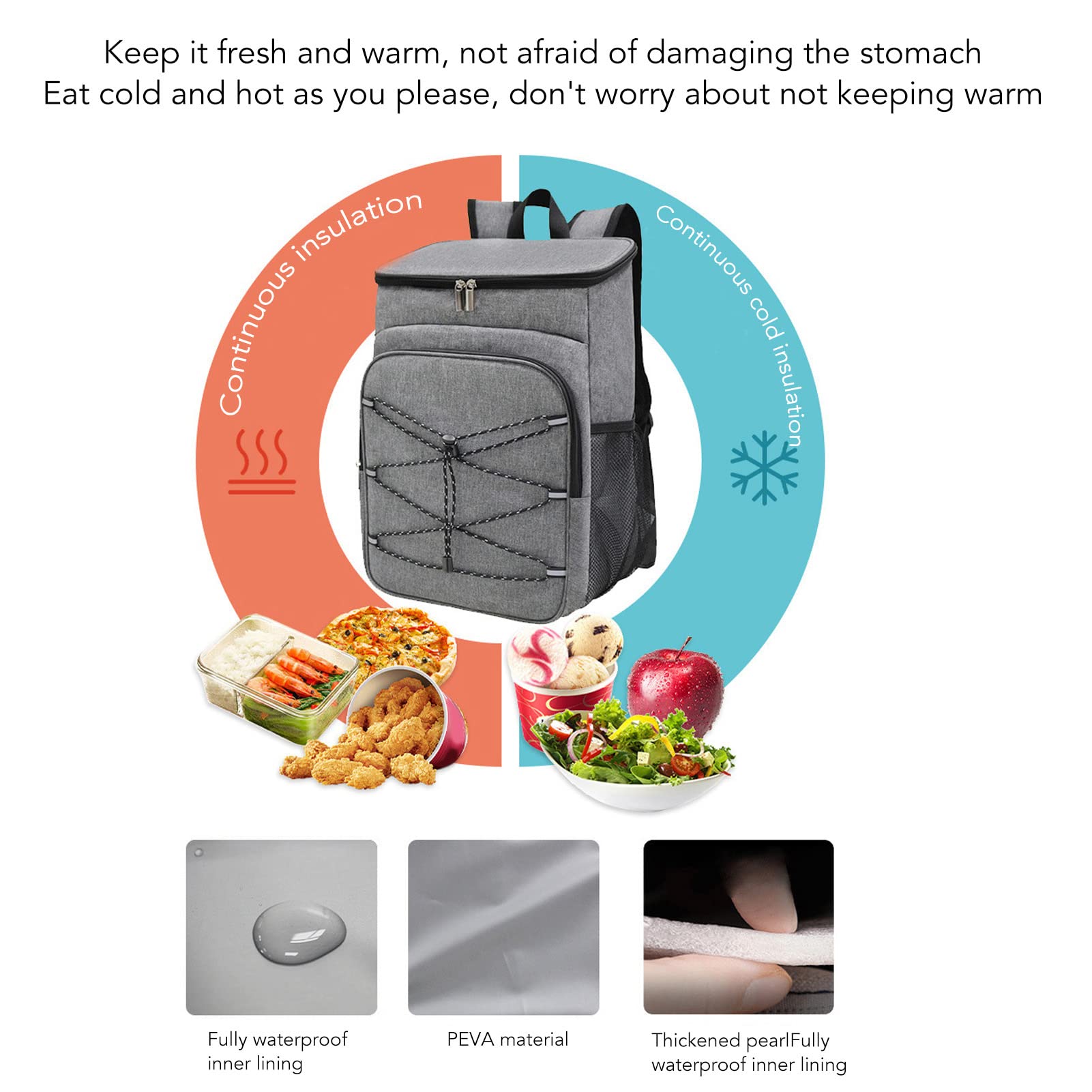 Light Gray Camping Insulated Backpack Large Capacity Refrigerated Thermal Bag with Cup Holder Insulated Backpack Suitable for Lunch Box