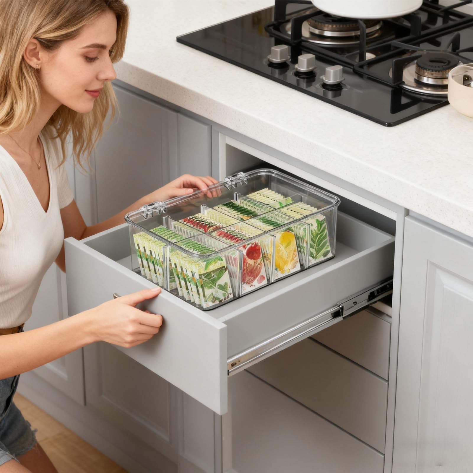 Generico Porta té transparente con divisores extraíbles