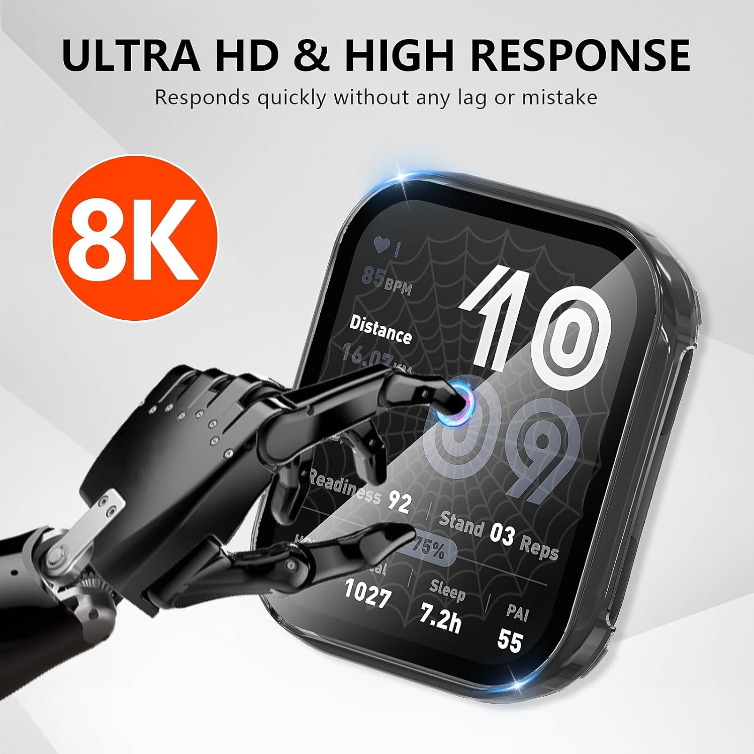 Suoman 2 Pack for Amazfit Bip 6 Case, 9H Tempered Glass Screen Protector, All-Coverage PC Protective Cover Smartwatch -Black+Clear
