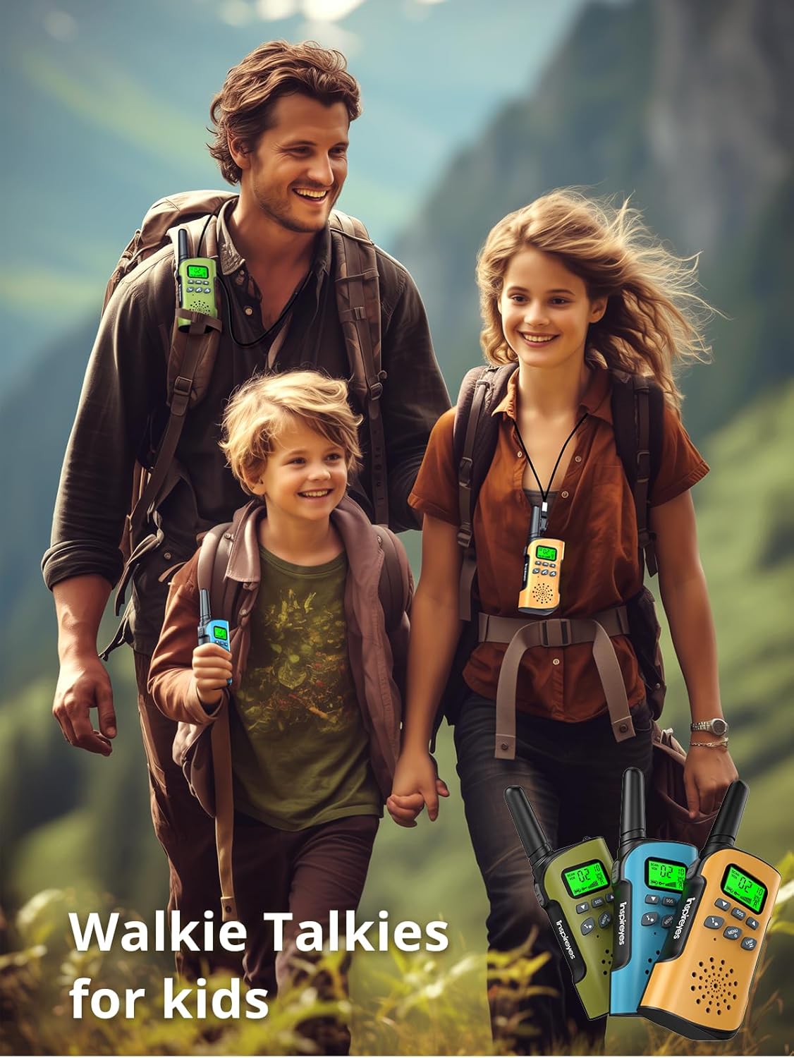 Inspireyes Walkie Talkies for Kids, Rechargeable Long Range 2 Pack, Kids Toys for Boys Girls Ages 3-12, 2 Way Radio Toy, Outdoor Adventure Toys, Camping Hiking Gear, Birthday Gifts for Kids