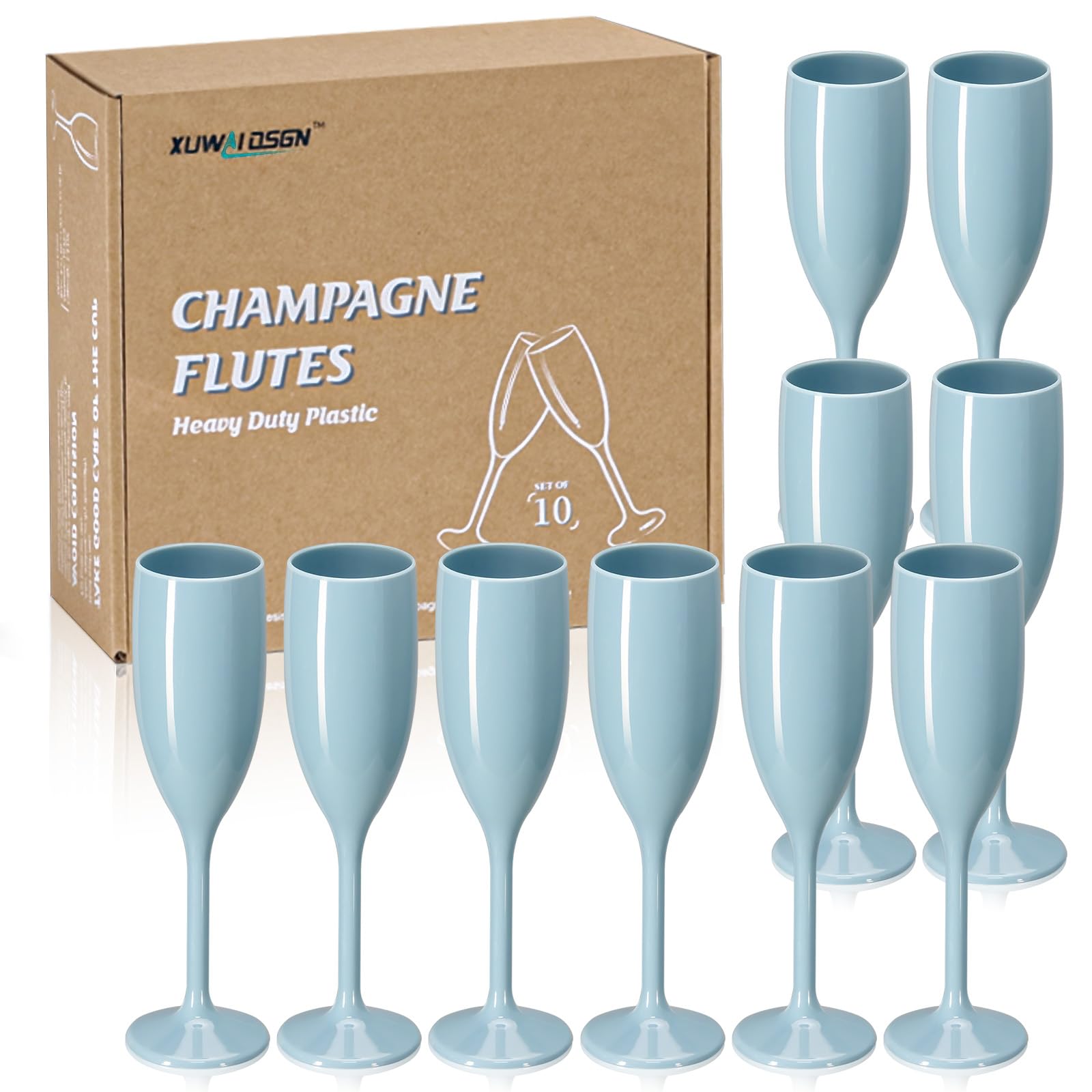 Copas de champán reutilizables que evitan roturas juego acrílico de 10 copas azules vintage