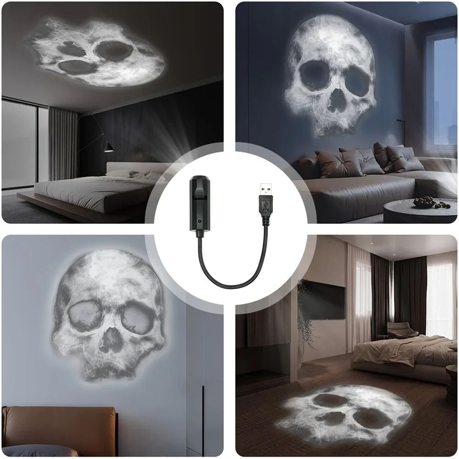 Halloween-Projektionslampe - 3 Modi Magnetischer Halloween Projektor mit Lichtshow,USB 360 Grad Drehbar LED Skelett Handabdruck Für Einfahrt Tunnel Gruselhaus