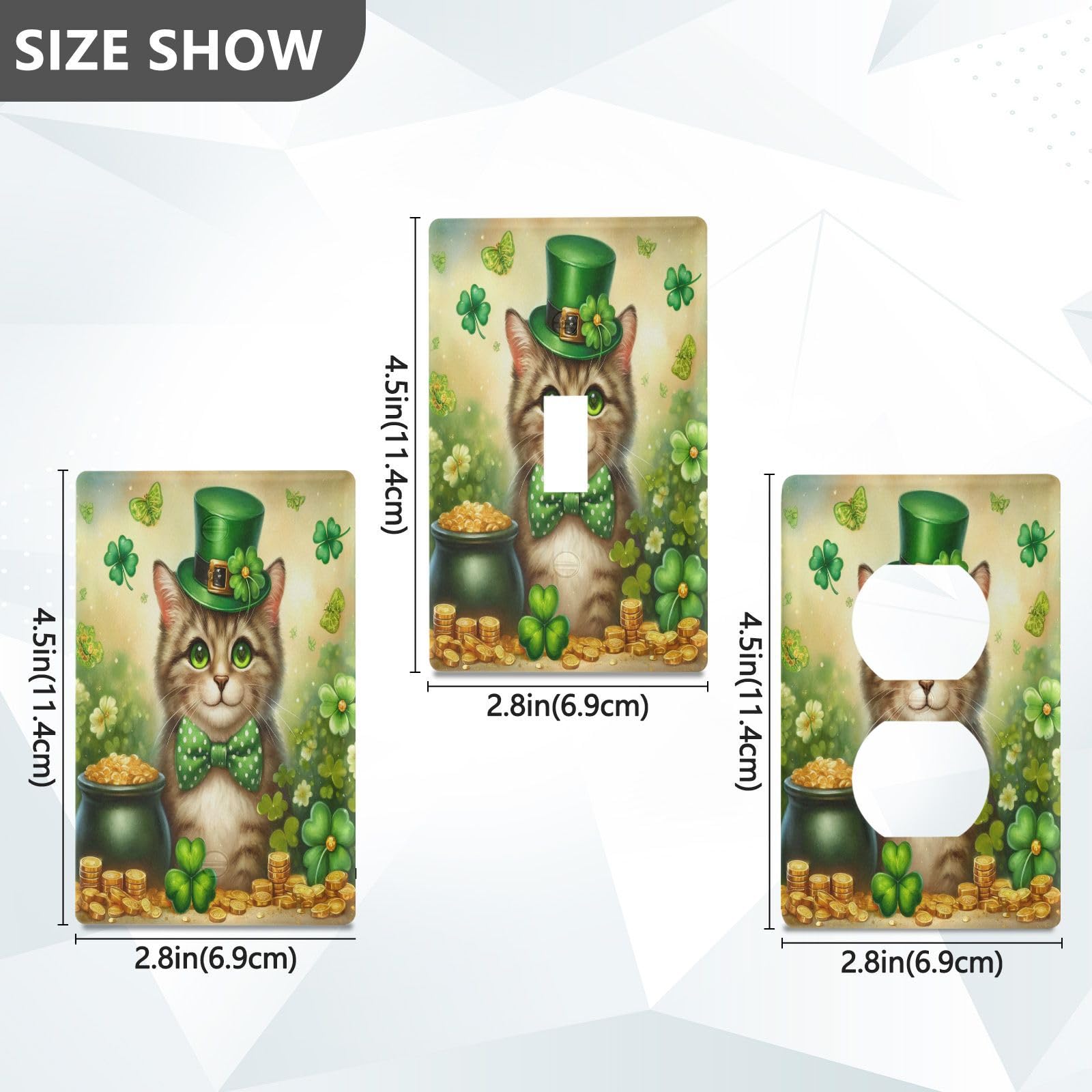 St. Patrick Cat Leaves Light Switch Cover Decorative Receptacle Outlet Wall Plate Guard Plastic Wall Outlet Cover for Farmhouse Home Decor Livingroom (Unused Outlet Cover)