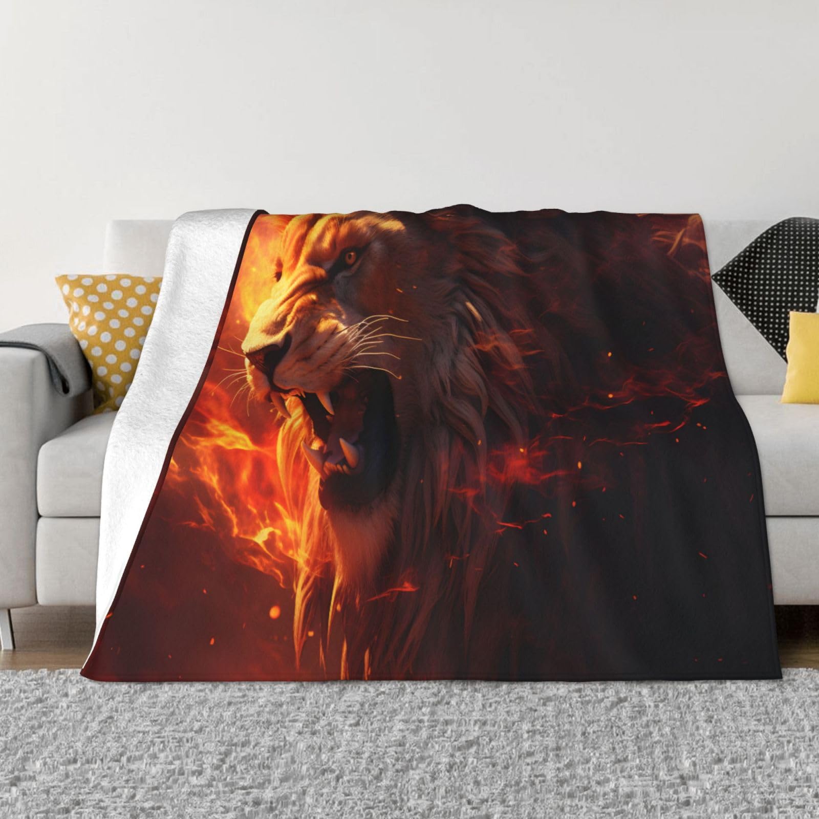 Couverture lion de feu contre les nuits fraîches plaid doux lit et voyage