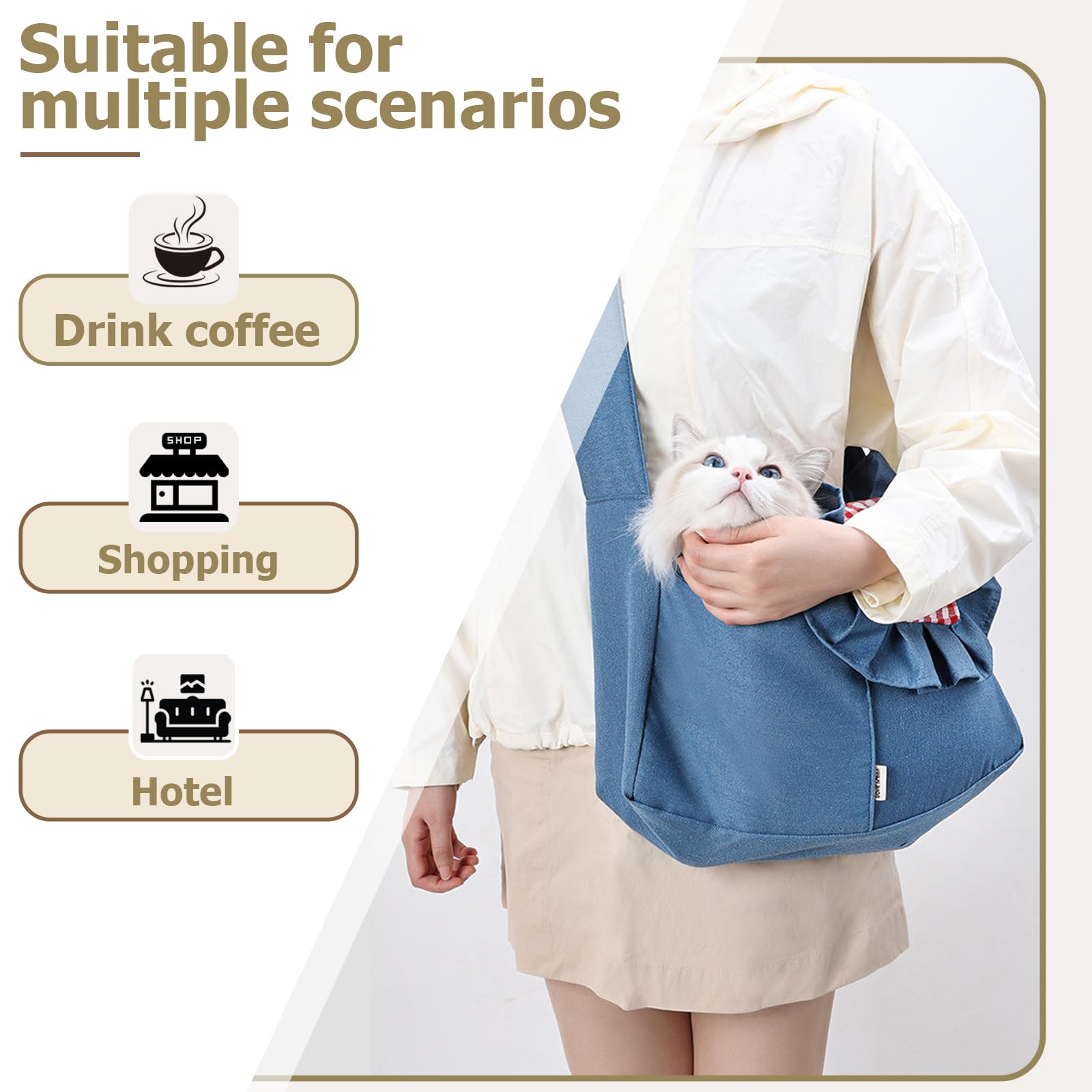 Bolsa transportadora para mascotas estilo picnic, plegable, para perros y gatos, mochila de hombro acolchada ancha con clip de correa a prueba de fugas para viajes al aire libre (azul)