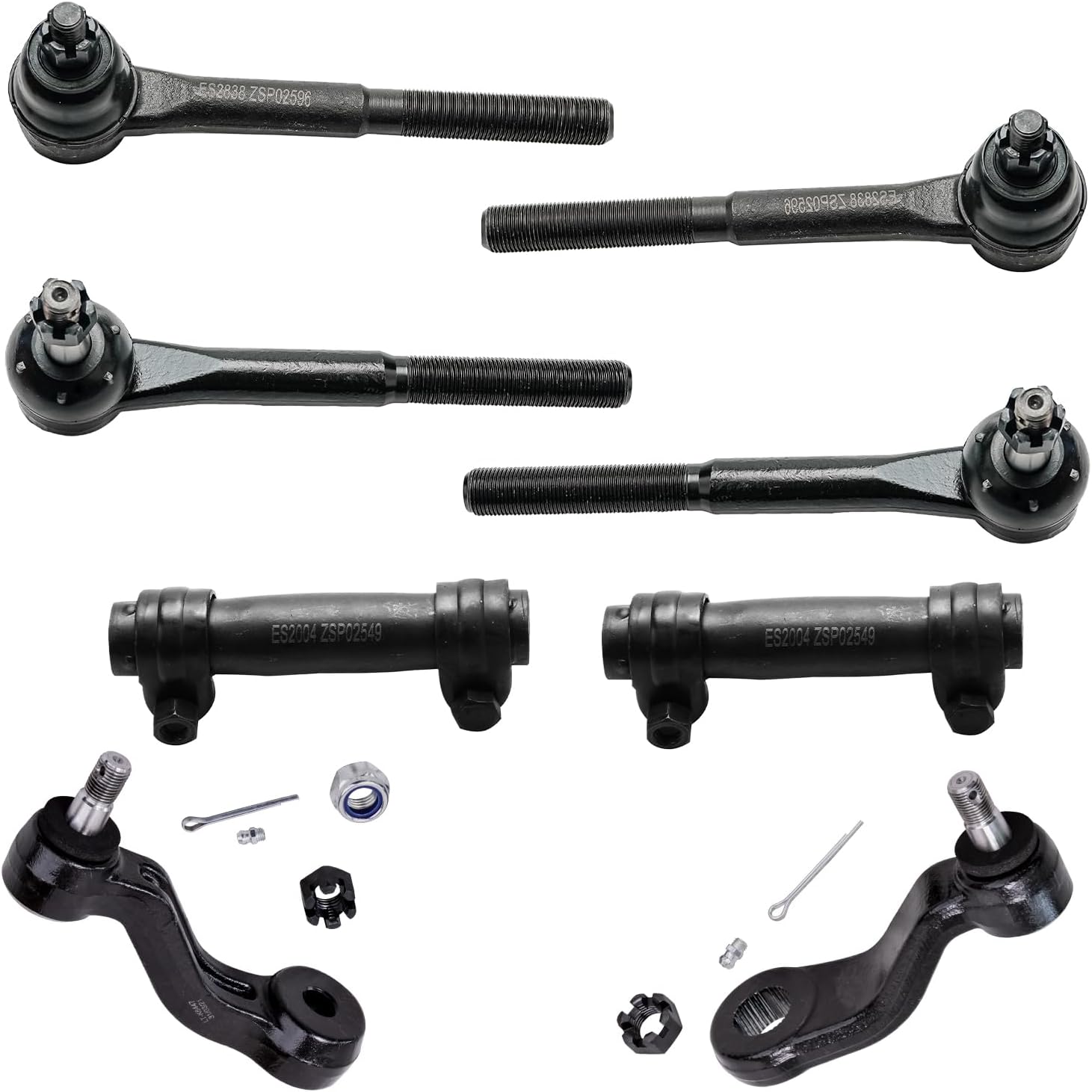 Detroit Axle - 4WD Front 8pc Suspension Kit for Chevy GMC K1500 K2500 Suburban K3500 Blazer Tahoe Yukon Cadillac Escalade, 4 Inner Outer Tie Rods, Pitman & Idler Arm, 2 Adjusting Sleeves Replacement